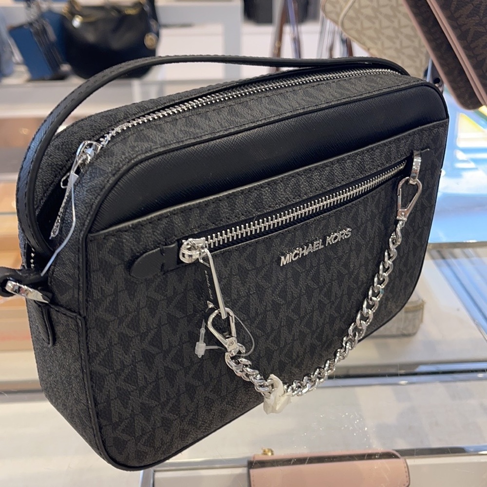 Michael Kors Jet Set Item Large East West Zip Chain MK Signature Crossbody Bag - Picture 1 of 16